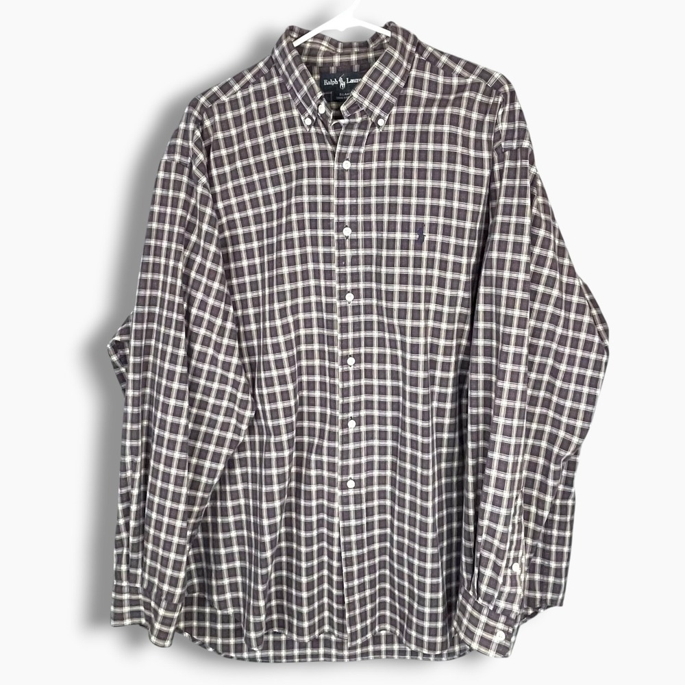 Ralph Lauren Blake Mens XL Plaid Button Down Shirt Cotton Navy Burgundy Cream